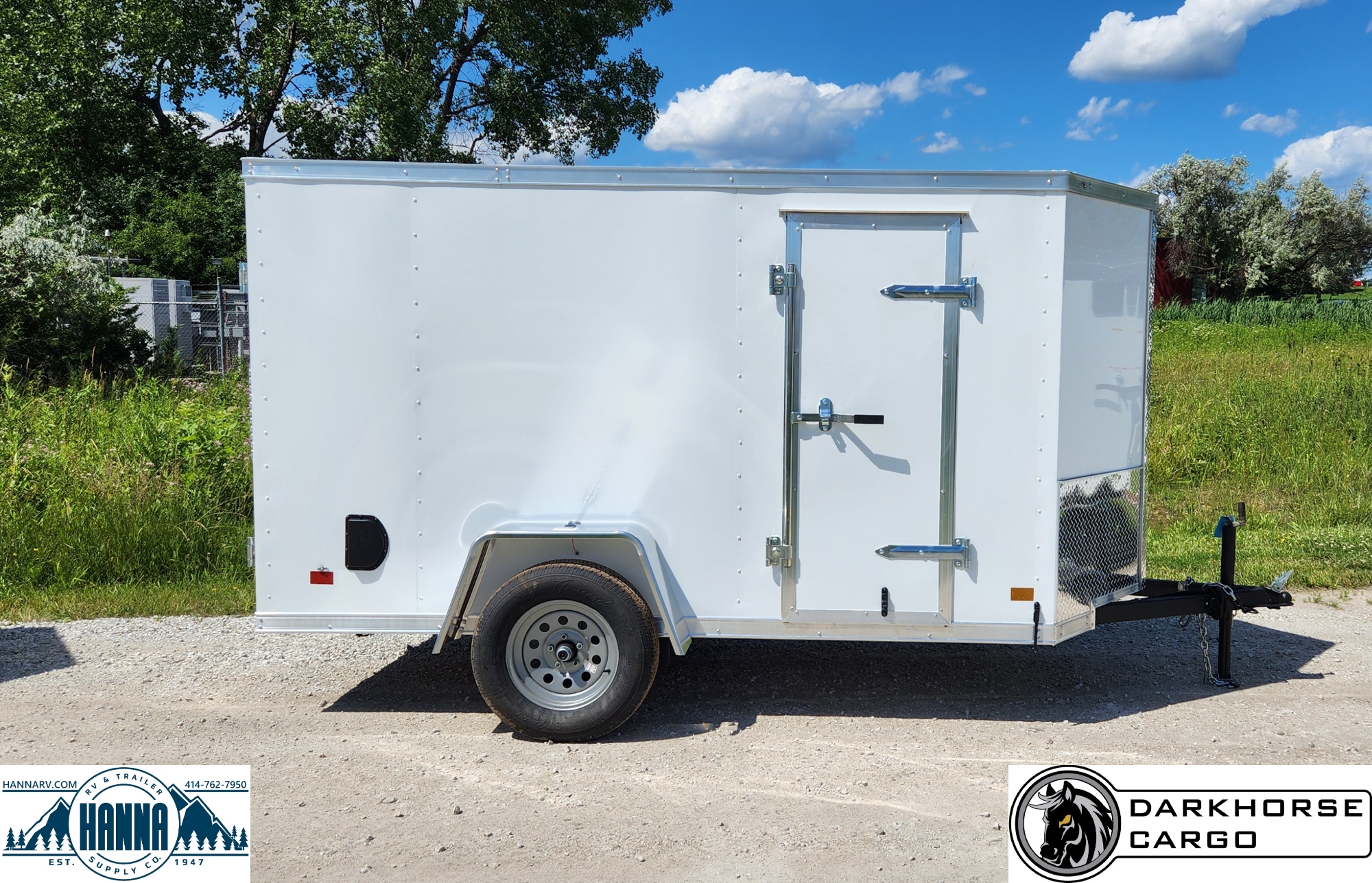 DarkHorse 5X10 Wedge Nose Single Axle Steel Cargo Trailer with Ramp Door- 2500 Series- White